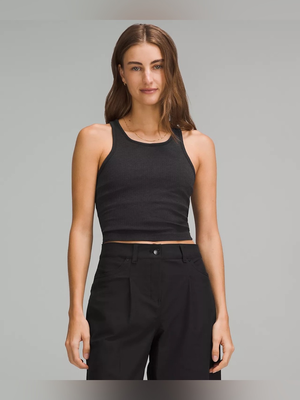 Lululemon Ebb to Street Cropped Racerback Tank Top Ribbed Black Size 10
